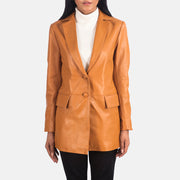 Women's Marilyn Tan Brown Leather Blazer in Tan Brown Sheepskin Leather - Vorderansicht &amp; maßgeschneiderte Silhouette | Online Kaufen