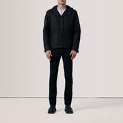 Black Waxed Cotton Canvas Hooded Jacket - Rückansicht mit passgenauen Schultern &amp; sauberem Saum