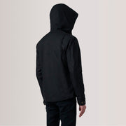 Detailansicht of Hooded &amp; Zipper with placket Hardware on Marlo Schwarz Canvas Hooded Work Lederjacke für Herren For Men