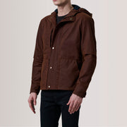 Marlo Braun Canvas Hooded Work Lederjacke für Herren For Men - Seitenansicht mit ergonomischem Ärmelschnitt