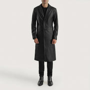 
Mateo Black Leather Single Breasted Coat - Seitenansicht mit ergonomischem Ärmelschnitt & sportlicher Passform