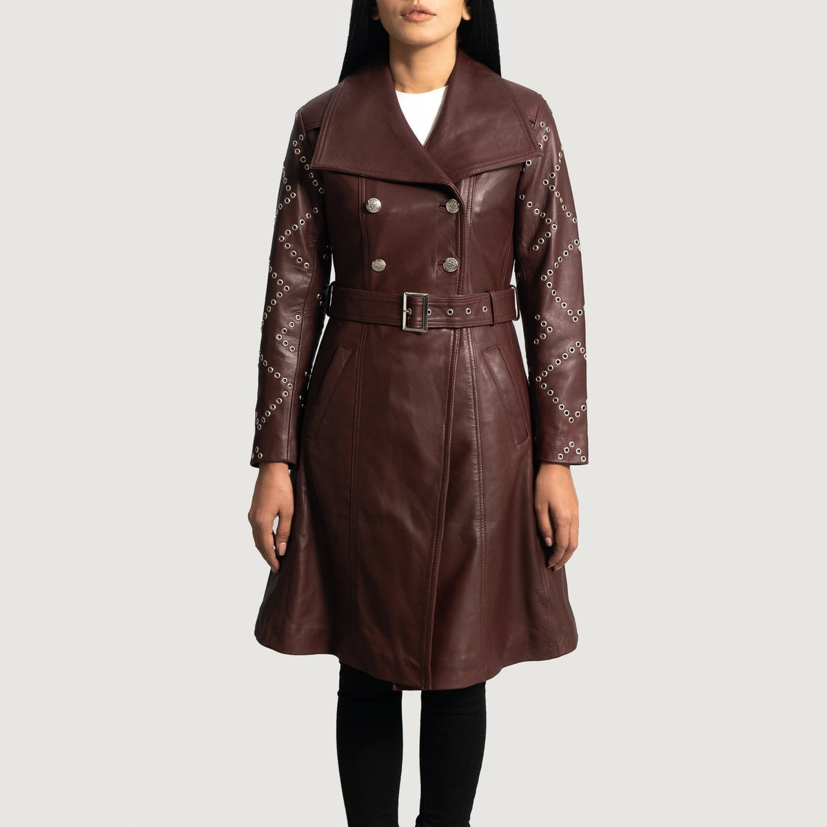 
Missoni Kastanienbraun Leder-Trenchcoat für Damen in Maroon Sheepskin Leather - Vorderansicht & maßgeschneiderte Silhouette | Online Kaufen