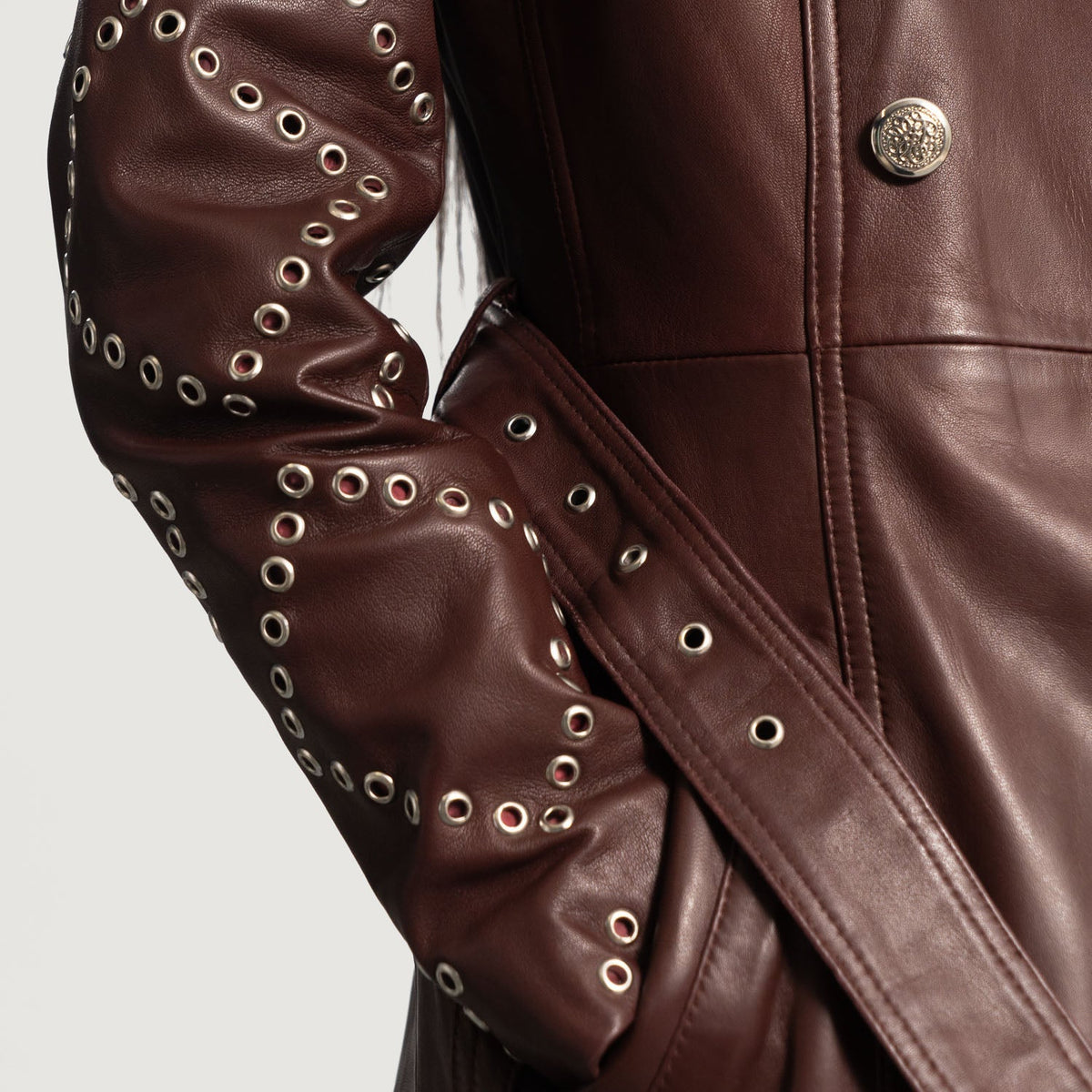 
Detailansicht of Notch & Button & Waist belt Hardware on Missoni Kastanienbraun Leder-Trenchcoat für Damen