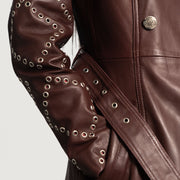 
Detailansicht of Notch & Button & Waist belt Hardware on Missoni Kastanienbraun Leder-Trenchcoat für Damen