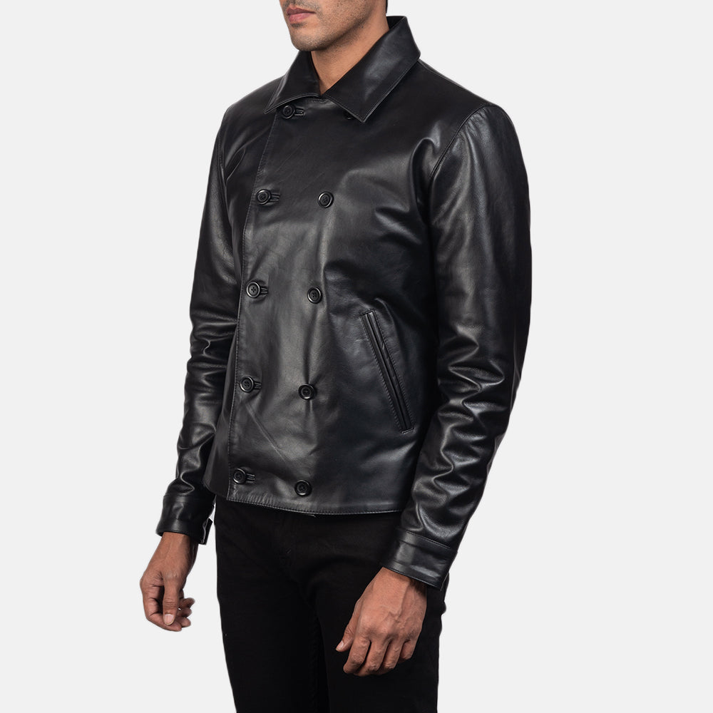 Black Cowhide leather Blazer - Rückansicht mit passgenauen Schultern &amp; sauberem Saum