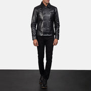 Mod Schwarz Leather Peacoat für Herren - Seitenansicht mit ergonomischem Ärmelschnitt