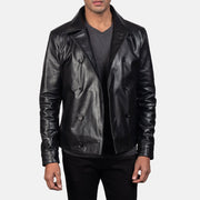 Detailansicht of Notch &amp; Buttons Hardware on Mod Schwarz Leather Peacoat für Herren