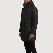
Black Full-Grain Leather Hooded Jacket - Rückansicht mit passgenauen Schultern & sauberem Saum