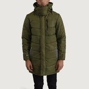 
Detailansicht of Classic Collar & Zipper With Snap Button Placket Hardware on Moore Grün Hooded Parka für Herren