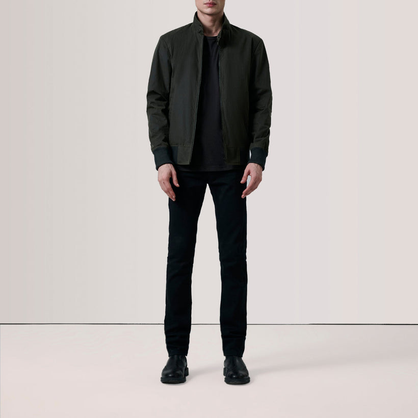 Morrison Olive Canvas Leder-Bomberjacke für Herren