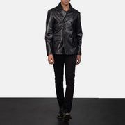 Men's Mr. Bailey Schwarz Leather Naval Peacoat für Herren - Seitenansicht mit ergonomischem Ärmelschnitt