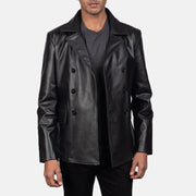 Detailansicht of Notch &amp; Buttons Hardware on Men's Mr. Bailey Schwarz Leather Naval Peacoat für Herren