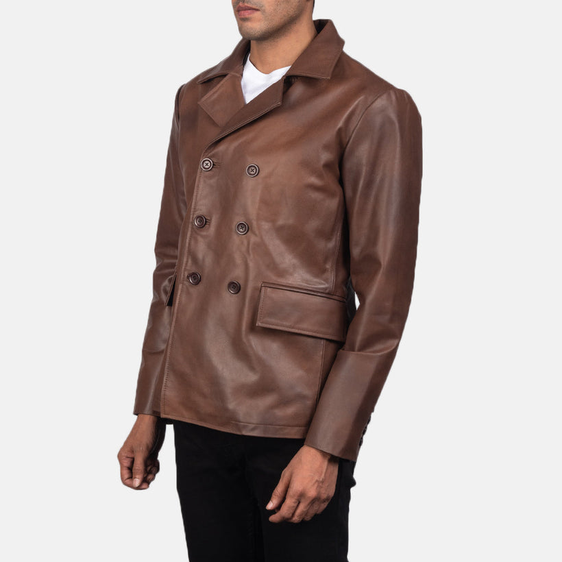 Mr. Bailey Braun Leather Naval Peacoat für Herren