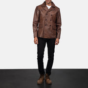 Mr. Bailey Braun Leather Naval Peacoat für Herren - Seitenansicht mit ergonomischem Ärmelschnitt