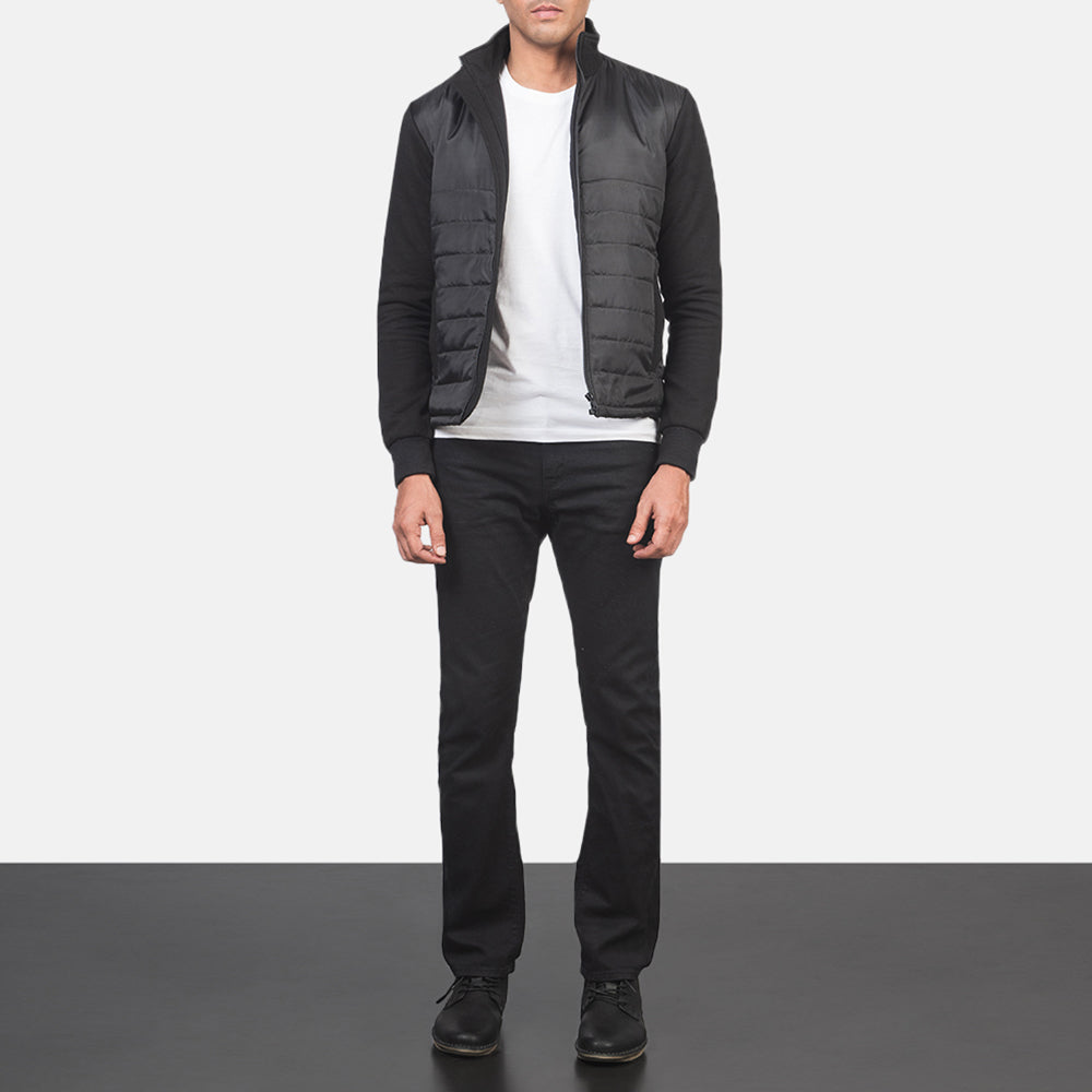 
Nashville Gesteppt Schwarz Windbreaker Lederjacke für Herren - Seitenansicht mit ergonomischem Ärmelschnitt & sportlicher Passform