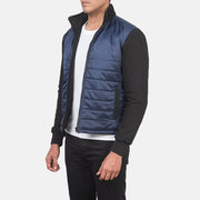 
Blue & Black Nylon (Torso) &Amp; Knitted Fabric (Sleeves) Winter Jacket - Rückansicht mit passgenauen Schultern & sauberem Saum