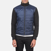 
Detailansicht of High Neck & Zipper with wind flap Hardware on Nashville Gesteppt Blau Windbreaker Lederjacke für Herren