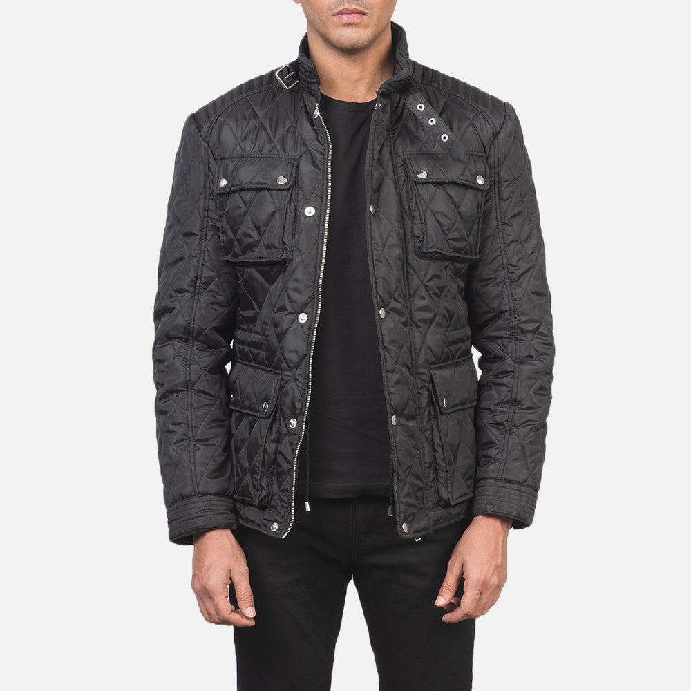 Nelson Quilted Black Windbreaker Jacket in Black Polyester - Vorderansicht & maßgeschneiderte Silhouette | Online Kaufen