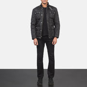 Men's Nelson Gesteppt Schwarz Windbreaker Lederjacke für Herren - Seitenansicht mit ergonomischem Ärmelschnitt