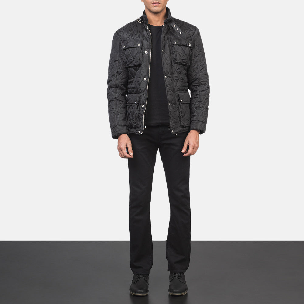 Nelson Quilted Black Windbreaker Jacket - Seitenansicht mit ergonomischem Ärmelschnitt & sportlicher Passform