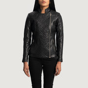 
Orient Grain Gesteppt Schwarz Leder-Bikerjacke für Damen in Black Sheepskin Leather - Vorderansicht & maßgeschneiderte Silhouette | Online Kaufen