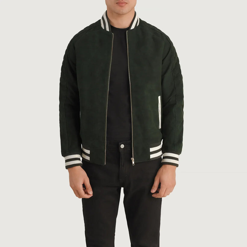 Pascal Grün Suede Varsity Lederjacke für Herren