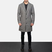 
Petrillo Grau Wool Single Breasted Ledermantel für Herren - Seitenansicht mit ergonomischem Ärmelschnitt & sportlicher Passform