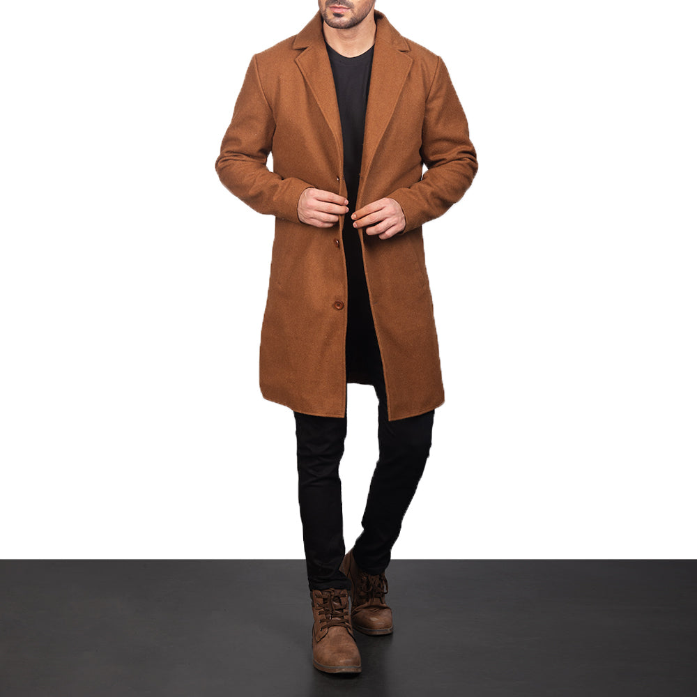 
Khaki Synthetic Wool Trench Coat - Rückansicht mit passgenauen Schultern & sauberem Saum