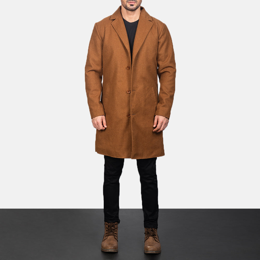 
Detailansicht of Notch & Button Hardware on Petrillo Khaki Wool Single Breasted Ledermantel für Herren