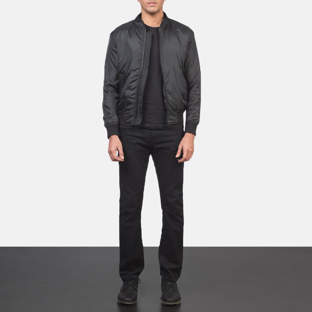 Men's Ramon Schwarz Leder-Bomberjacke für Herren - Seitenansicht mit ergonomischem Ärmelschnitt