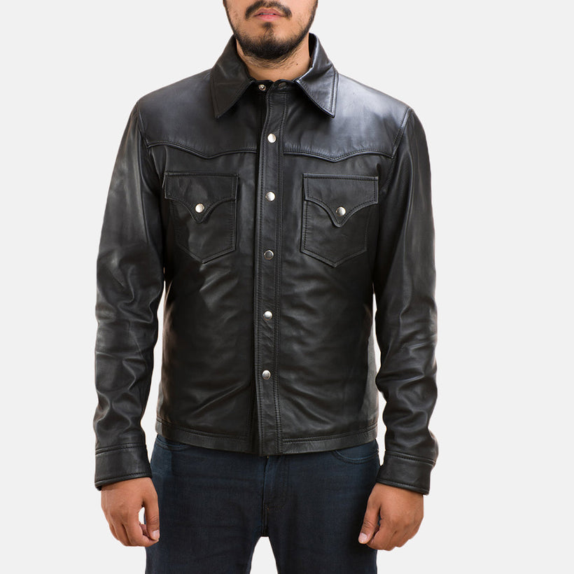 Ranchson Schwarz Leather Shirt für Herren