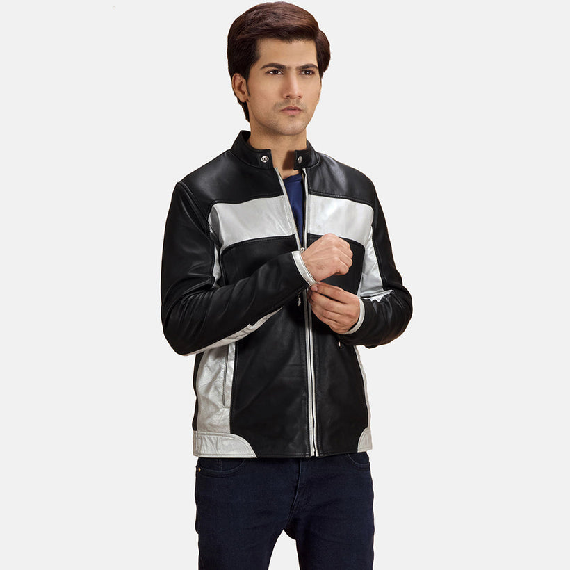 Randolf Silver Schwarz Leder-Bikerjacke für Herren