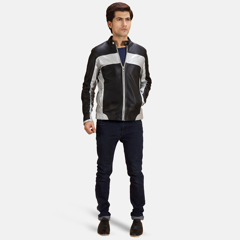 Detailansicht of Band with snap button &amp; Zipper Hardware on Randolf Silver Schwarz Leder-Bikerjacke für Herren