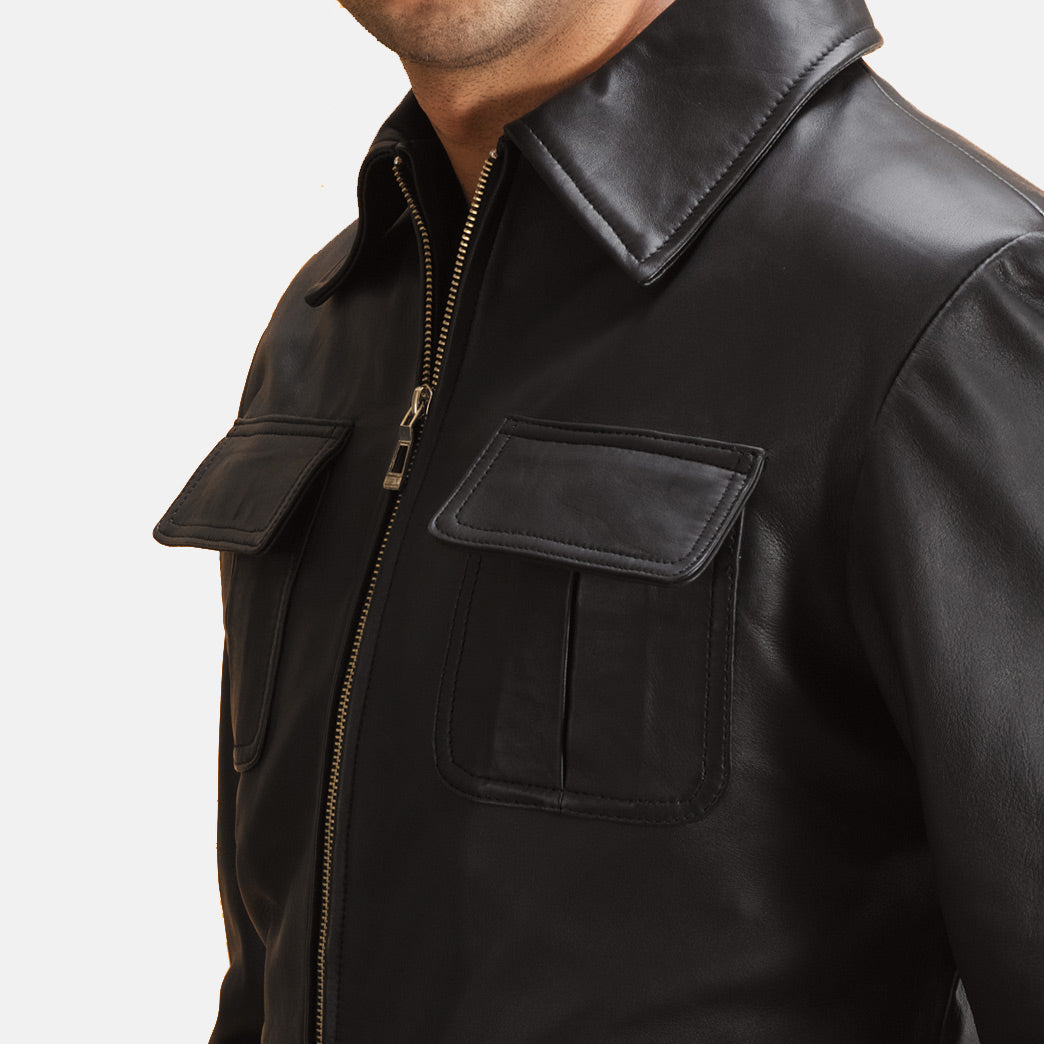 Detailansicht of Shirt &amp; Zipper Hardware on Raven Schwarz Lederjacke für Herren