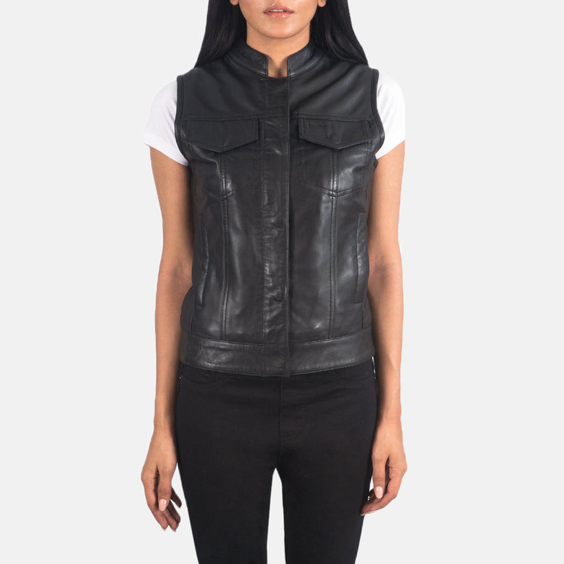 Rayne Moto Schwarz Lederweste für Damen