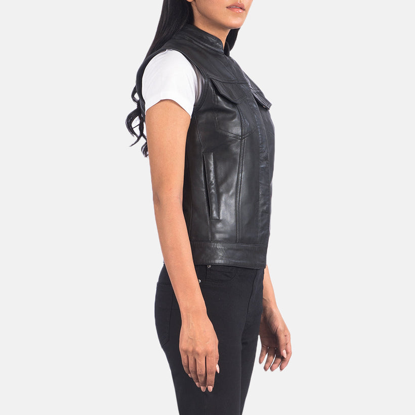 Rayne Moto Schwarz Lederweste für Damen
