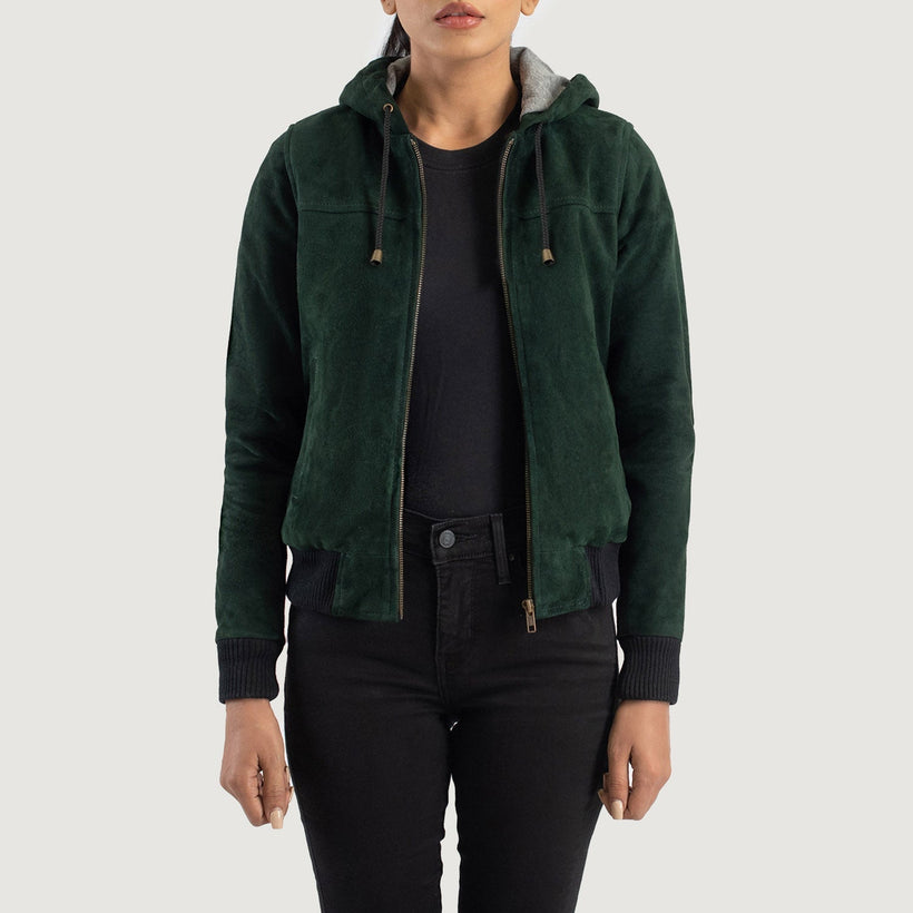 Rebella Hooded Leder-Bomberjacke für Damen