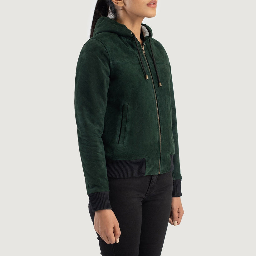 Rebella Hooded Leder-Bomberjacke für Damen