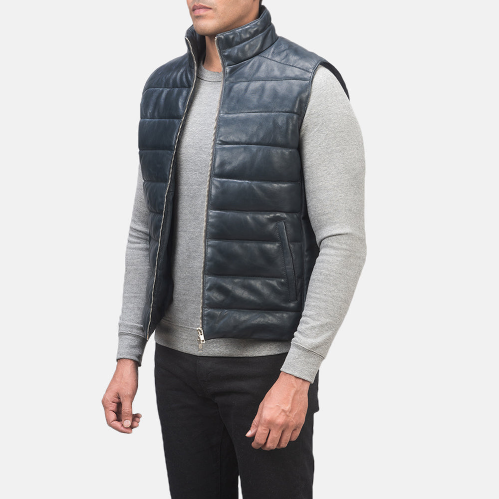 
Blue Sheepskin leather Vest - Rückansicht mit passgenauen Schultern & sauberem Saum