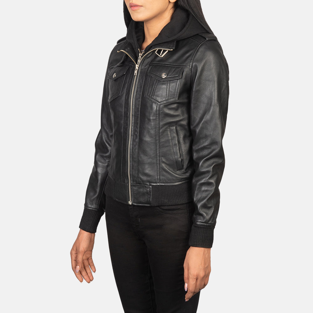 
Roslyn Hooded Leder-Bomberjacke für Damen – alternate product view 2