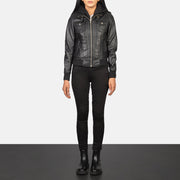 
Roslyn Hooded Leder-Bomberjacke für Damen – alternate product view 3