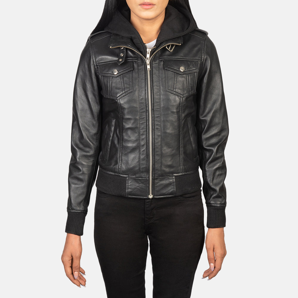 
Roslyn Hooded Leder-Bomberjacke für Damen – alternate product view 4