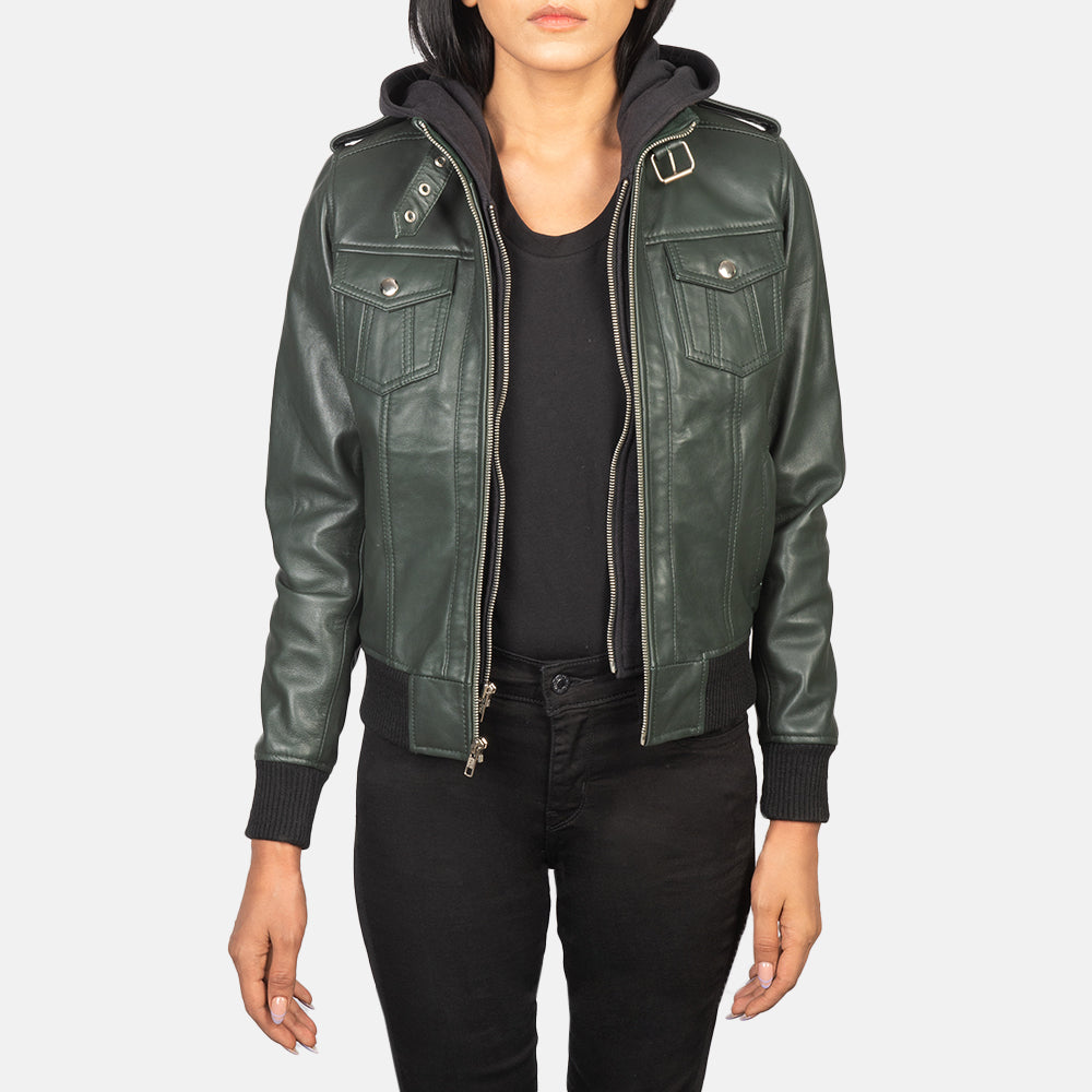 
Roslyn Hooded Leder-Bomberjacke für Damen – alternate product view 1