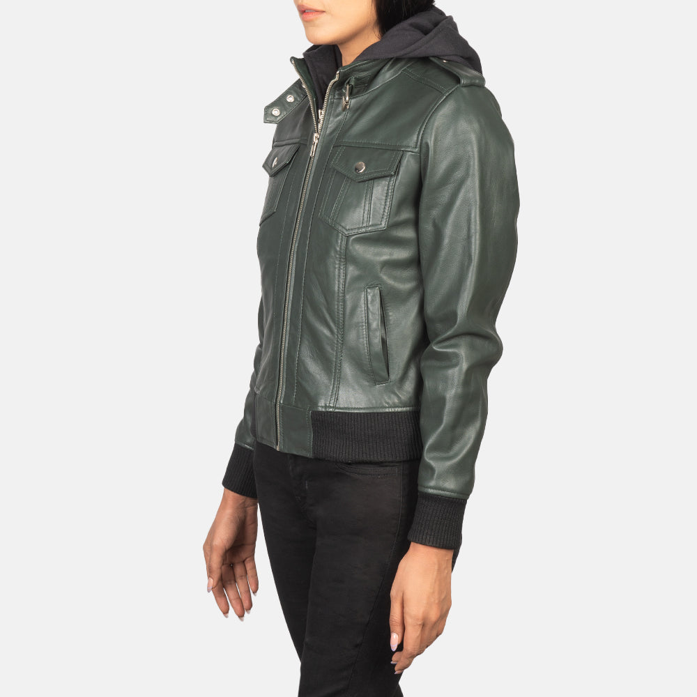
Roslyn Hooded Leder-Bomberjacke für Damen – alternate product view 2