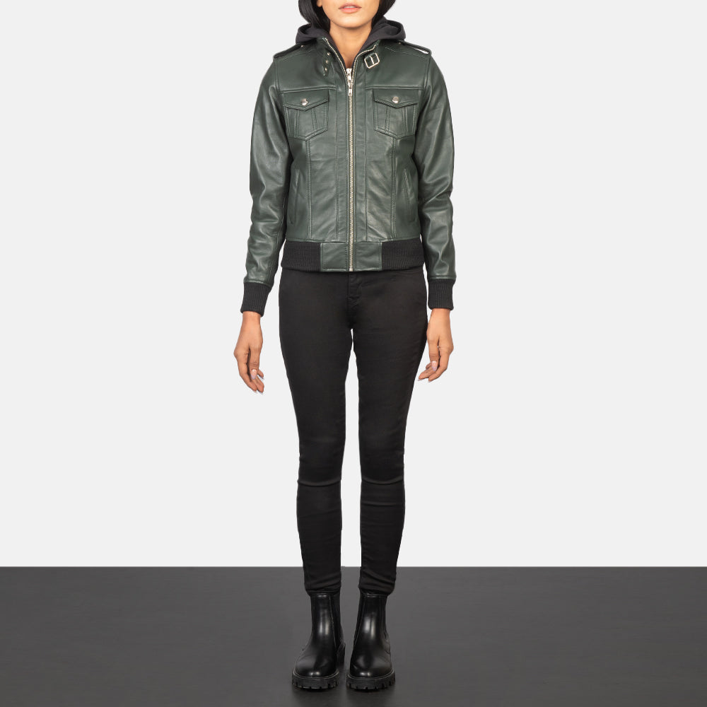 
Roslyn Hooded Leder-Bomberjacke für Damen – alternate product view 3