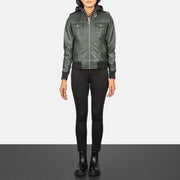 
Roslyn Hooded Leder-Bomberjacke für Damen – alternate product view 3