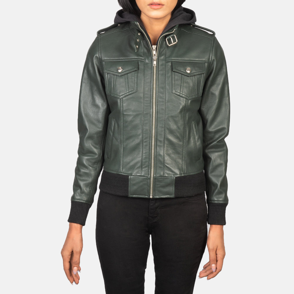 
Roslyn Hooded Leder-Bomberjacke für Damen – alternate product view 4