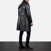 Men's Royson Schwarz Leather Duster Ledermantel für Herren - Seitenansicht mit ergonomischem Ärmelschnitt