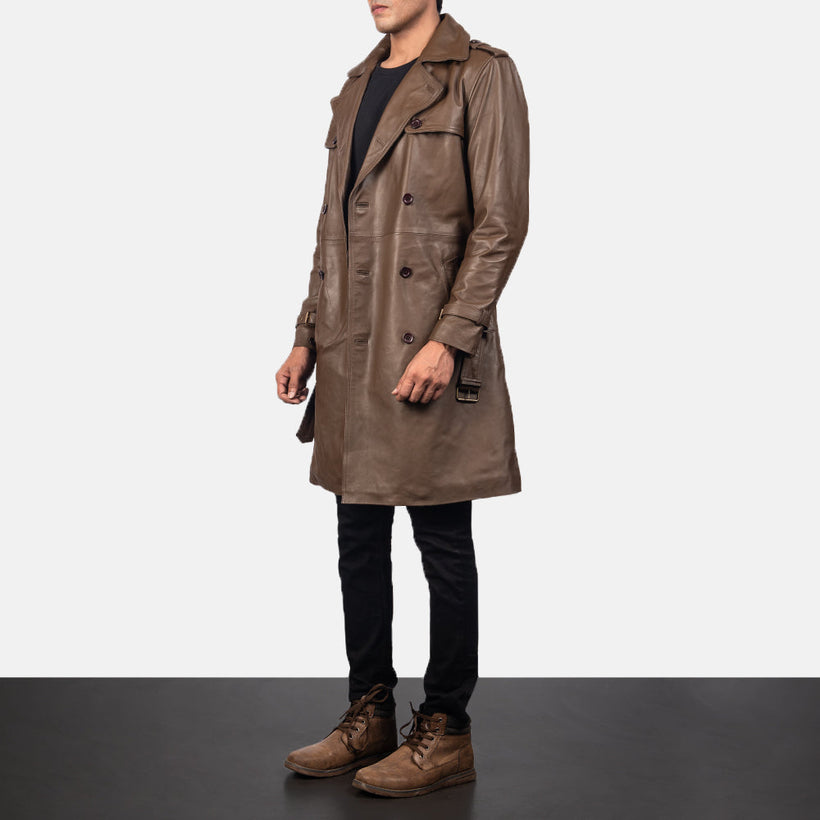 Royson Braun Leather Duster Ledermantel für Herren