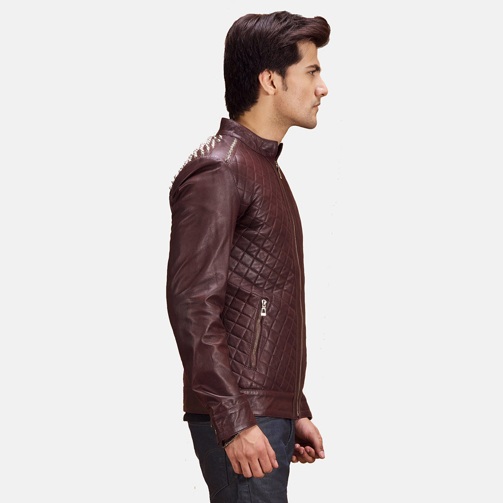 
Maroon Sheepskin Leather Biker Jacket - Rückansicht mit passgenauen Schultern & sauberem Saum